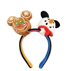 Disney Parks Christmas Headband Gingerbread Mickey Snowman Plush Removable